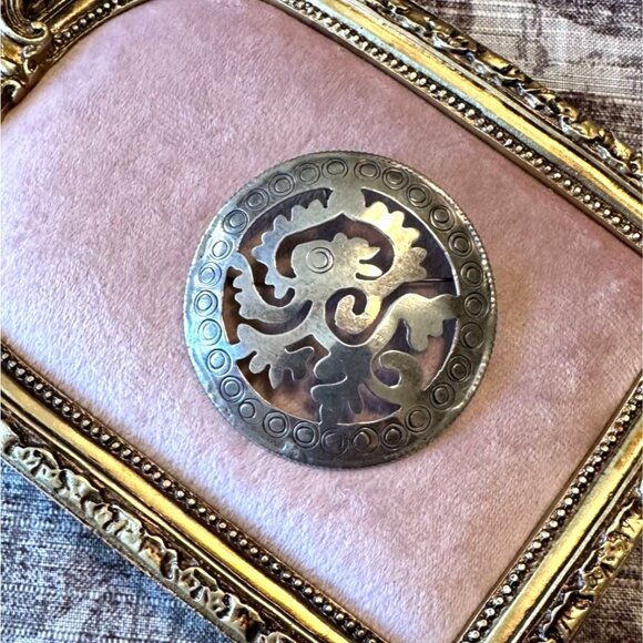 Vintage Taxco Mexico Sterling Silver Brooch/Pendant With Ornate Cutout Design - Picture 7 of 15